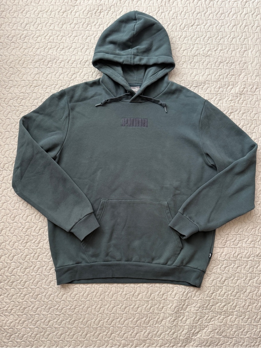 PUMA Men’s Large Dark Green Tonal Embroidered Logo Fleece Pullover Hoodie